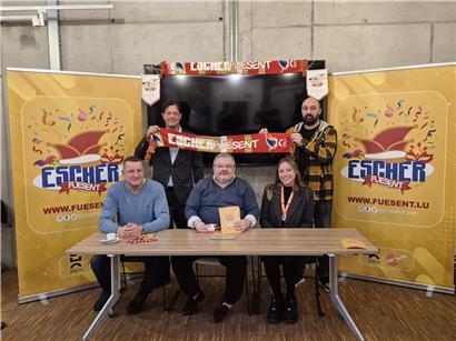 Pressekonferenz zur Escher Fuesent mit Mike Hoffmann, Schöffe Pim Knaff, Dan Codello, Cynthia Hubsch und Christian Koch