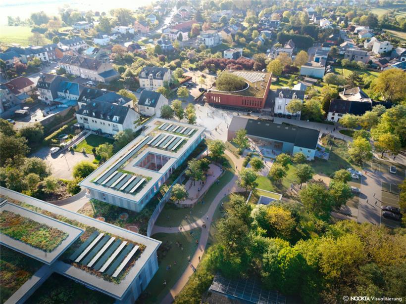 Vogelperspektive des neuen Schulcampus
