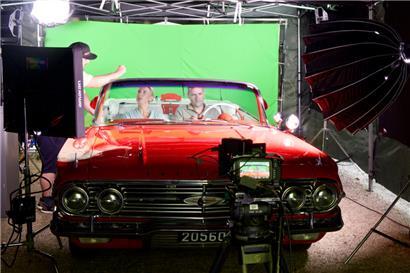 Vor dem Greenscreen konnte man einen kurzen Videoclip drehen und mit nach Hause nehmen
