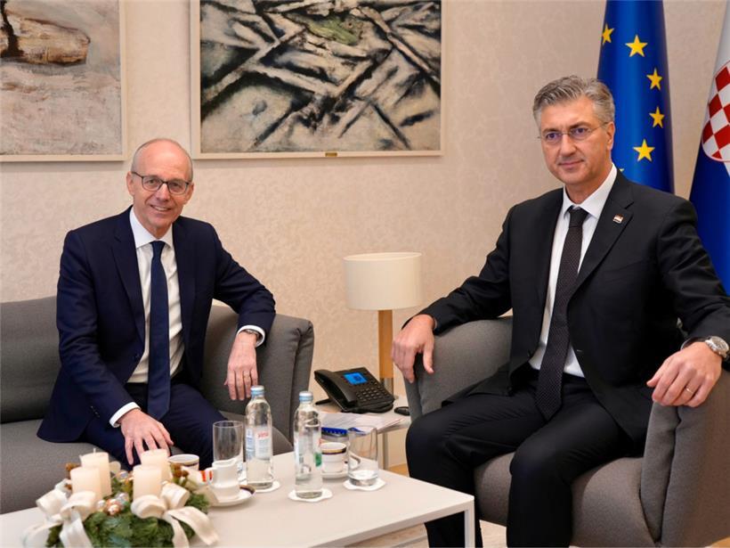 Vor seinem Besuch in Montenegro traf Luxemburgs Premier Luc Frieden am Dienstag in Kroatien unter anderem seinen Amtskollegen Andrej Plenkovic
