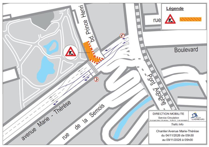 Bauarbeiten in der Avenue Marie-Thérèse: Fahrspuren werden vorübergehend verlegt