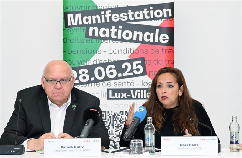 Werden sich in ihrem Kurs bestätigt sehen: LCGB-Präsident Patrick Dury und OGBL-Präsidentin Nora Back
