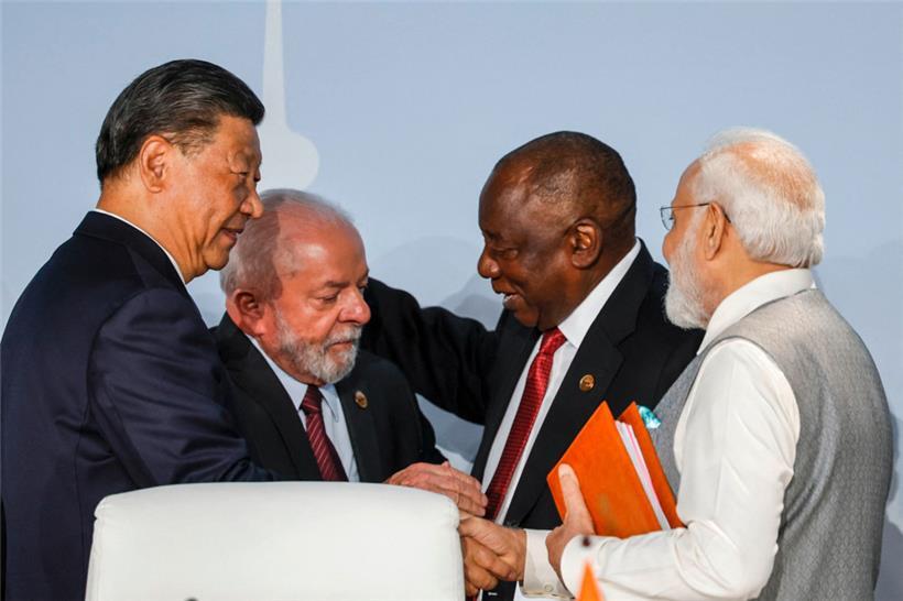 Xi Jinping, Lula da Silva, Cyril Ramaphosa und Narendra Modi in Johannesburg beim Brics-Gipfel
