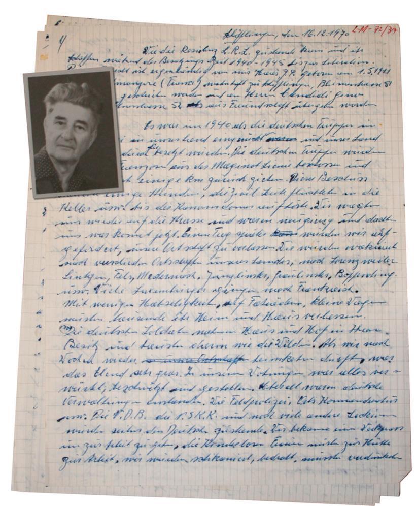 Zeitzeugenbericht und Nachkriegsfoto von Jean-Pierre Haas, ANLux, CDRR, Akte JP Haas
