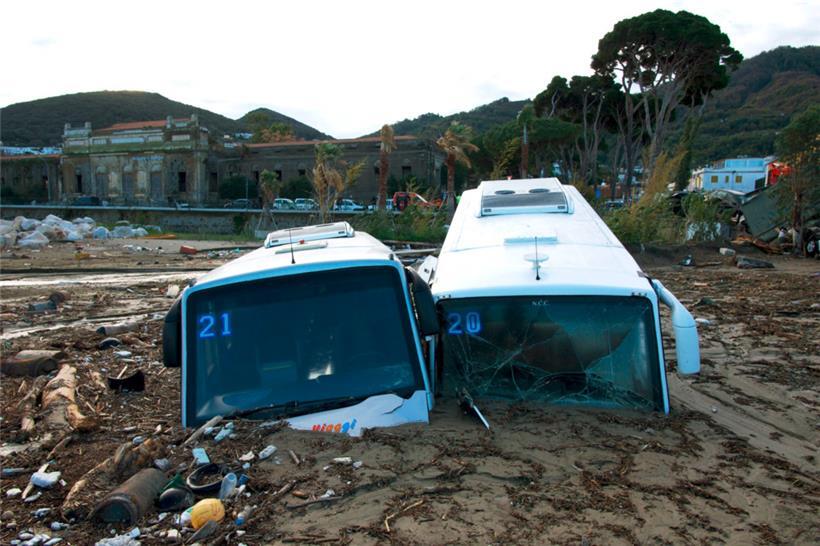 Zerstörte Busse im Hafen von Casamicciola
