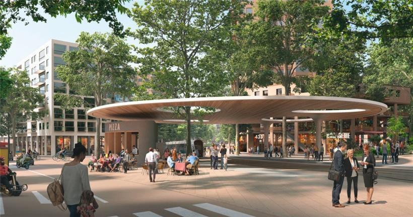 Zukunftsvision einer Tramstation im geplanten Viertel „Kuebebierg“
