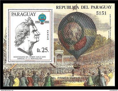 Zur Erinnerung an den ersten bemannten Ballonflug 1783: Postkarte aus Paraguay mit Briefmarke der Gebrüder Montgolfier
