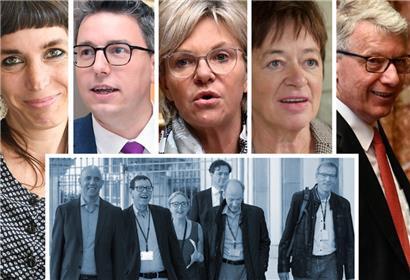 Zweifel an der Impfpflicht (v.l.n.r.): Nathalie Oberweis („déi Lénk“), Sven Clement (Piraten), Martine Hansen (CSV), Josée Lorsché („déi gréng“) und Fernand Kartheiser (ADR)
