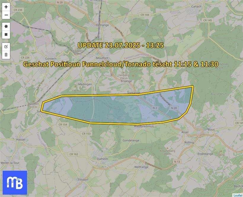 Zwischen Syren und Bous soll die Trichterwolke vorbeigezogen sein
