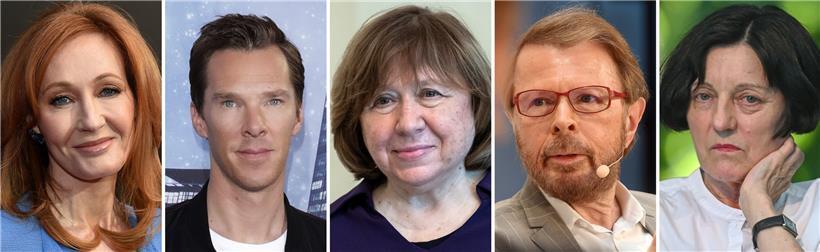 (v.l.n.r.) Neben J.K. Rowling, Harry-Potter-Autorin (Aufnahme vom 22.4.2018), Benedict Cumberbatch, Schauspieler (Aufnahme vom 26.10.2016), Swetlana Alexijewitsch, Schriftstellerin aus Belarus (Aufnahme vom 14.10.2020), Björn Ulvaeus, ehemaliger Abba-Sänger (Aufnahme vom 16.1.2017), und Herta Müller, Literatur-Nobelpreisträgerin (Aufnahme vom 16.8.2020) haben über 70 Prominente aus aller Welt in einem offenen Brief an den russischen Präsidenten Putin eine medizinische Behandlung…
