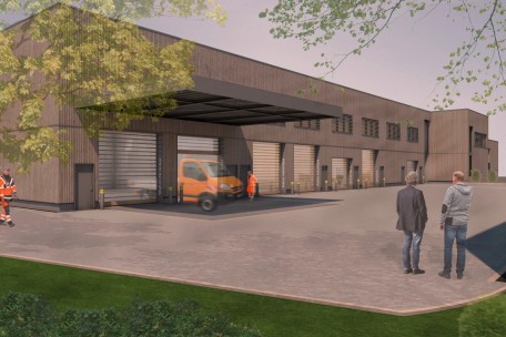 Die neue Halle für die Gemeindedienste laut Modell