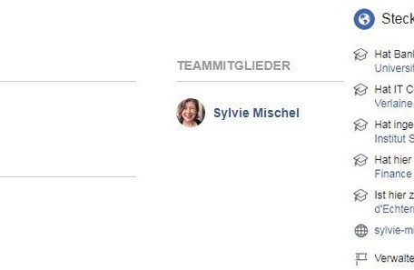 Auf der öffentlichen Seite von Fernand Kartheiser wird die Politikerin als Teammitglied aufgeführt. Sylvie Mischel selbst gibt an, die Seite von Fernand Kartheiser zu verwalten.