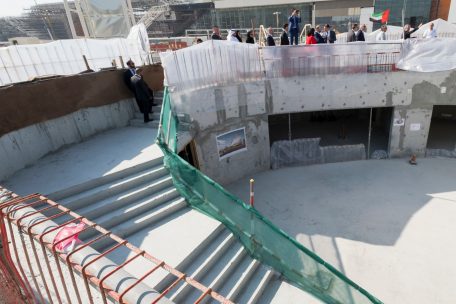 Der Luxemburger Pavillon zählt zu denen wo der Bau am weitesten fortgeschritten sind