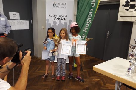 Dora Burdot, Vize-EU-Meisterin (l.), beim Siegerfoto des U8-Jahrgangs