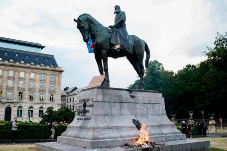 Die Statue Leopold II. in Brüssel nach den Protesten