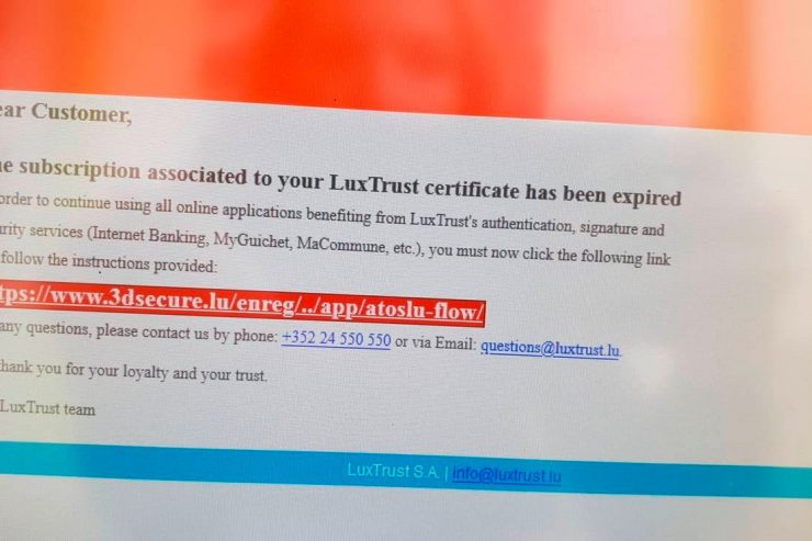 Internetbetrug / Phishing-Abzocke mit falscher Luxtrust-E-Mail: Unternehmen warnt Kunden
