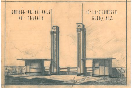 Perspektive des Art-déco-Eingangsportals rue Renaudin von Christian Scholl-Mersch, 1935
