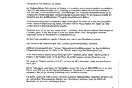 Ausschnitt aus dem Schreiben an das RKI