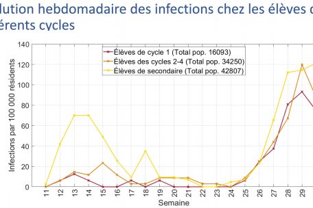 Im März und April waren noch deutlich mehr Sekundar- als Grundschüler mit Covid-19 infiziert. Ab Mitte Juni haben sich die Zahlen jedoch angenähert.