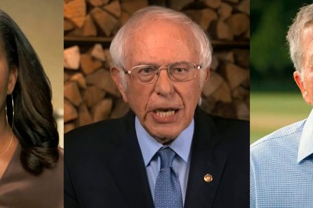 Michelle Obama (l-r), ehemalige First Lady der USA, Bernie Sanders, demokratischer Senator des Bundesstaates Vermont, und John Kasich, ehemaliger Republikaner, während des Parteitages der US-Demokraten.