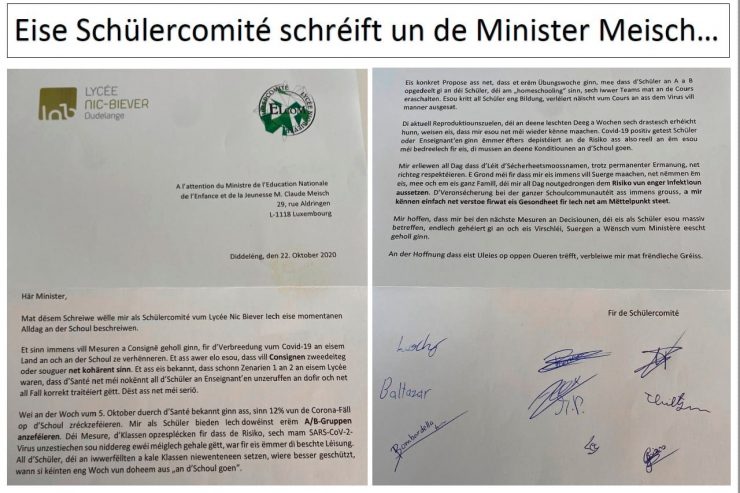 Lycée Nic Biever / Schülerkomitee schreibt offenen Brief an Bildungsminister Meisch: „Warum steht unsere Gesundheit nicht im Mittelpunkt?“