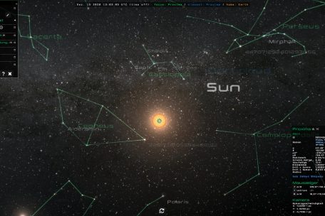 Blick von unserem Nachbarstern Proxima Centauri in Richtung Sonnensystem, dargestellt mit GAIA-Daten