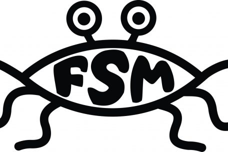 Das Logo der „Kirche des fliegenden Spaghettimonsters“ inspiriert sich am eucharistischen Fisch der frühchristlichen Kunst, der vor allem in den USA als Aufkleber am Heck des Autos sehr beliebt ist