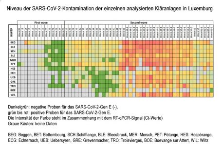 Die Pandemie aus „Sicht“ der Kläranlagen (Quelle: list.lu / Beschriftungen übersetzt durch Tageblatt)