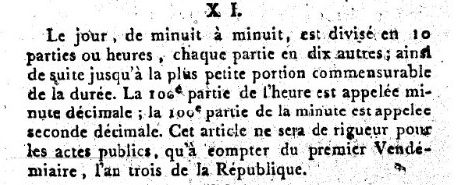 Artikel 11 des „Décret de la convention nationale portant sur la création du calendrier républicain“ aus dem Jahr 1793
