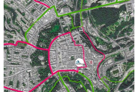 In Grün sind bereits abgeschlossene Arbeiten eingezeichnet, in Rot laut „déi gréng“ noch notwendige Ausbauarbeiten des Radwegnetzes