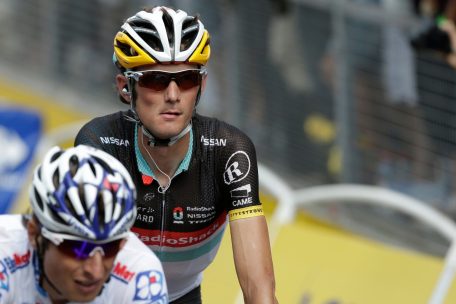 Frank Schleck bei der Zielankunft in Cap d’Agde am 14. Juli 2012. Unmittelbar danach gab er eine Dopingprobe ab, die Spuren von Xipamid enthielt. Laut Verdy war es damals eine gezielte Kontrolle.