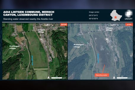 Das Feld zwischen Prettingen und Lintgen wurde während der Überflutungen in einen See verwandelt
