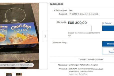 Capri-Sun bei Ebay: „Legendäres Paket mit Plastikstrohhalm“
