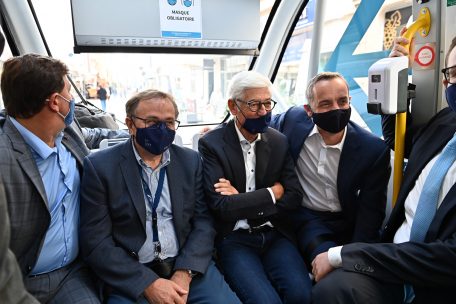 Gute Laune beim Schöffenrat während der ersten Fahrt (v.l.): Pim Knaff, André Zwally, Martin Kox, Georges Mischo und Christian Weis