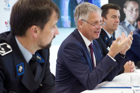 Freuen sich über den Erfolg der ersten Phase: Strategie-Direktor Alain Engelhardt, Polizeiminister Henri Kox und Generaldirektor Philippe Schrantz