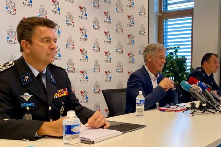 Philippe Schrantz, Henri Kox und Thierry Fehr bei der Pressekonferenz am Sonntag