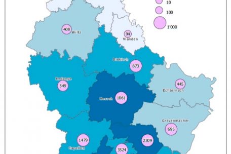 Anzahl an Corona-Neuinfektionen, verteilt über Luxemburg