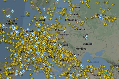 Ein von Flightradar24.com zur Verfügung gestellter Screenshot zeigt den freien Luftraum über der Ukraine am Donnerstag, nicht lange nachdem russische Truppen ihren erwarteten Angriff auf die Ukraine gestartet haben