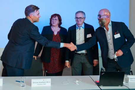 V.l.: Franz Fayot, Simone Asselborn-Bintz, Jean-Paul Scheuren und Romain Poulles