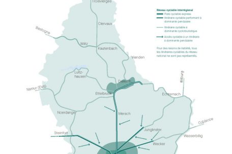 Die Fahrradkarte der Zukunft mit den drei Ballungsgebieten Luxemburg-Stadt, Süden und „Nordstad“