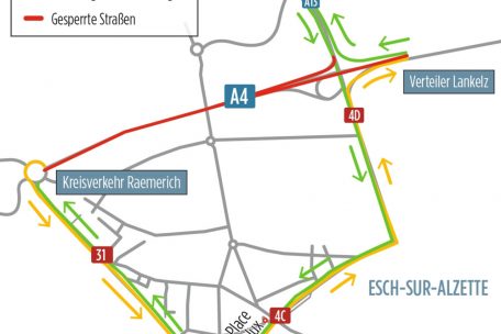 Die Umleitung der geschlossenen A4 führt die Autofahrer quer durch Esch