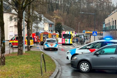 Dieses von der Polizei zur Verfügung gestellte Foto zeigt die Unfallstelle. Der Bus steht noch an der Haltebucht