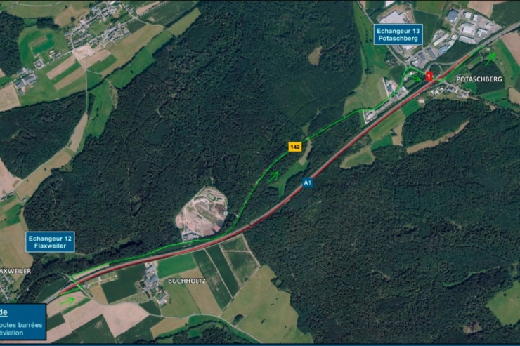 „Ponts et chaussées“ / Erneuerung des Bodenbelags: A1 wird zwischen Flaxweiler und Potaschberg geschlossen
