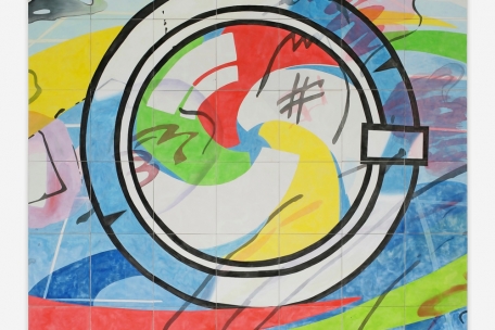 Aquarell, 1996 – acrylic and pencil on cotton – 980 x 960 cm © Michel Majerus Estate, 2023. Courtesy Private Collection