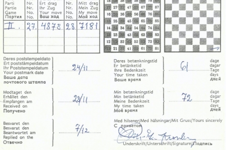 Mit Hilfe dieser vorgefertigten Postkarten übermittelten sich die Kontrahenten früher ihre Züge – dieses Flair gehört allerdings der Vergangenheit an