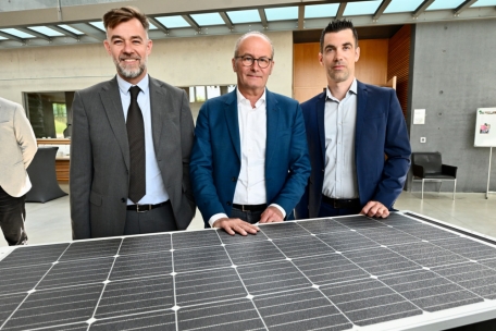 Franz Fayot (Wirtschaftsminister), Claude Turmes (Energieminister) und Alexis Sikora (Direktor IFSB)