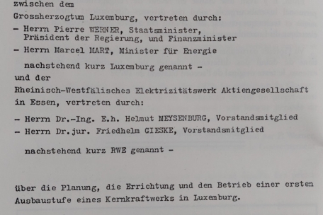 Die erste Seite des Vertrages zwischen Luxemburg und RWE