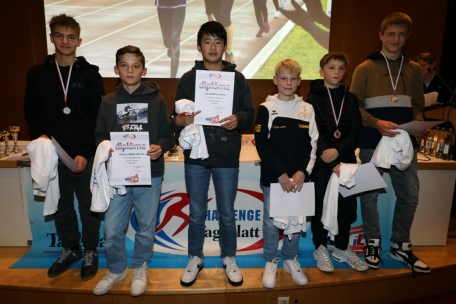 Lenn Pierlot (Celtic) hatte Grund zum Jubeln: Er gewann in der Kategorie Scolaires (2011) und setzte sich gegen Mathias Haas (CAEG), Arthur Liebermann (CSL), Andy Mergen (CAB), Joé Schmitz (CAPA) und Jannick Ludwig (Celtic) durch