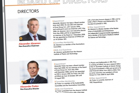 Im Jahresbericht 2021 zählten Abramov und Frolov noch zum Verwaltungsrat von „Evraz“