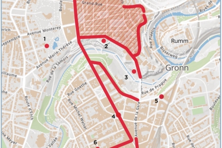 An diesen Orten ist es in Luxemburg-Stadt zwischen 7 Uhr und 22 Uhr untersagt, Vorbeigehende um Geld zu bitten